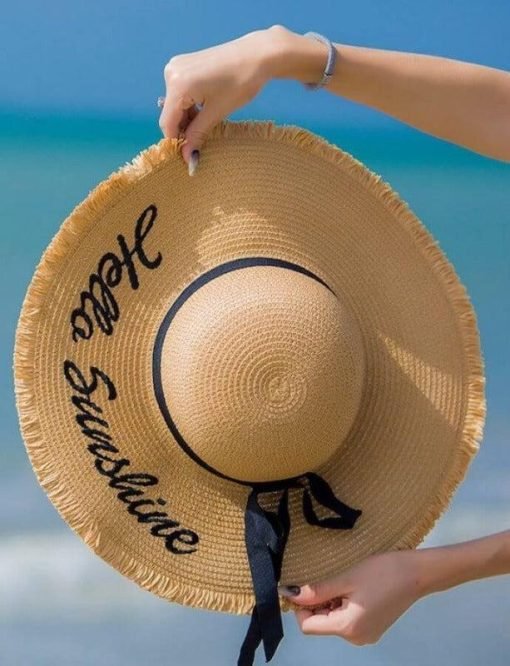 "Hello Sunshine" Floppy Sun Straw Hat - Image 3