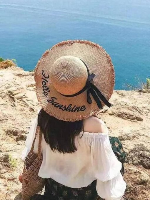 "Hello Sunshine" Floppy Sun Straw Hat - Image 4