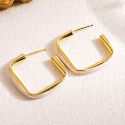 Team Spirit 18K Gold-Plated Square Enamel Earrings | Gameday Earrings