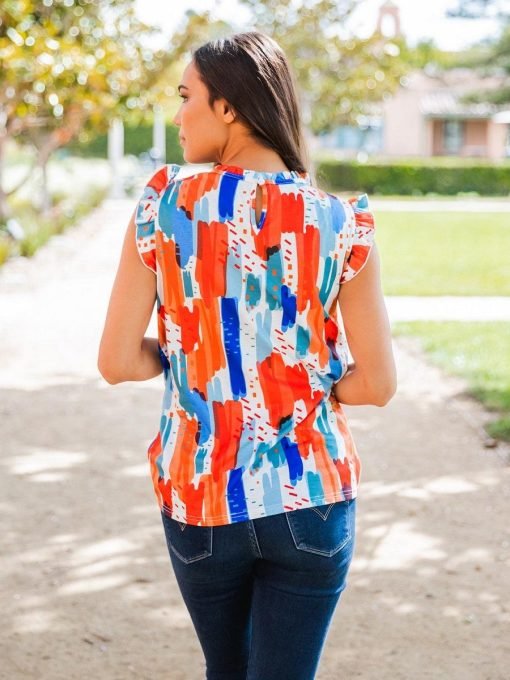 Abstract Print Flutter Sleeve Top - Image 4