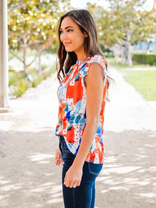 Abstract Print Flutter Sleeve Top - Image 5