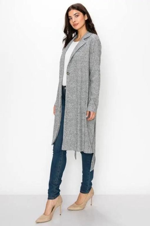 Grey Tied Front Cardigan | Midi-Length - Image 5