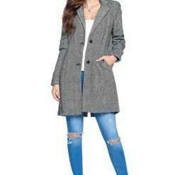 Women Dress Coat - Herringbone Dress Coat