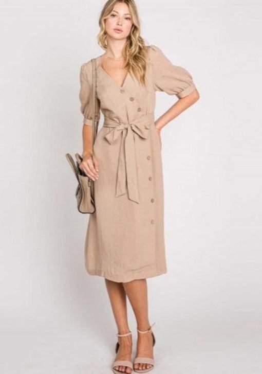 Asymmetrical Button-Down Wrapped Midi Dress - Image 3