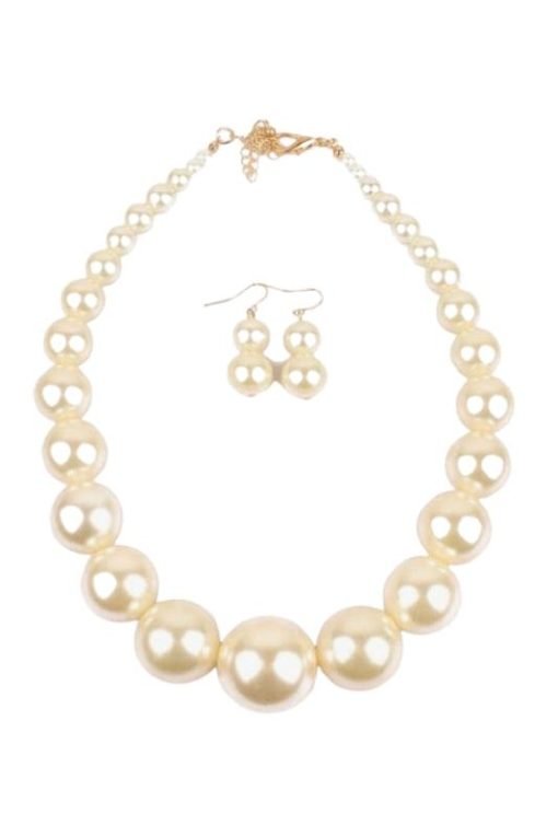 Beaded Pearl Statement Necklace and Earring Set - 画像 (5)