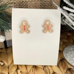 Beige Ginger Bread Man Handmade Clay Earrings