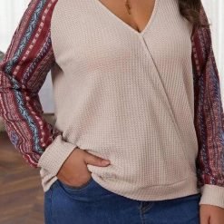 Bohemian Surplice Long Sleeve V-Neck Top