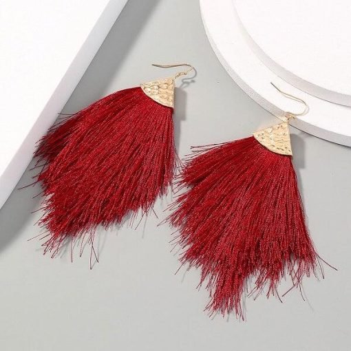 Burgundy Tassel Fringe Earrings | BOHO Earrings - Image 3