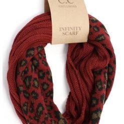 CC Beanie Ribbed Knit 2-Tone Leopard Print Infinity Scarf Scarves