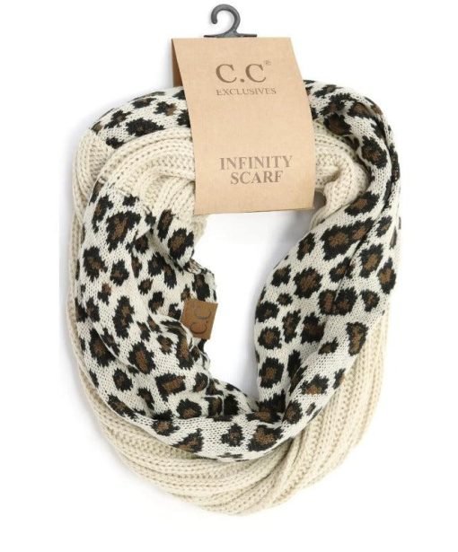CC Beanie Ribbed Knit 2-Tone Leopard Print Infinity Scarf Scarves - Image 3