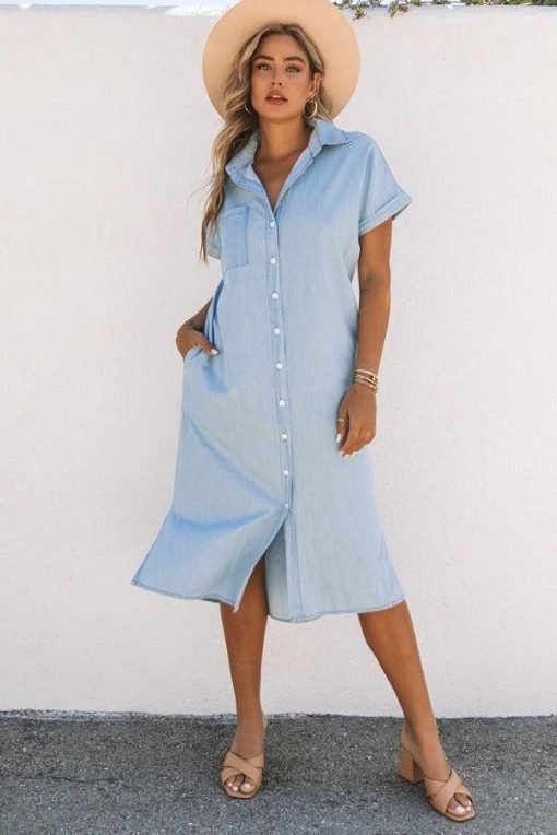 Chambray Button-Up Midi Dress - Image 5