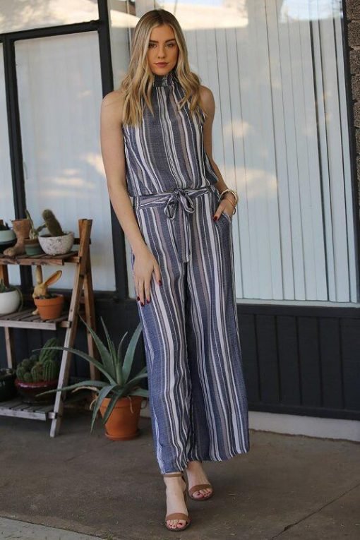 Chambray Stripe Wide-Leg Pants Bottoms | Clearance Items