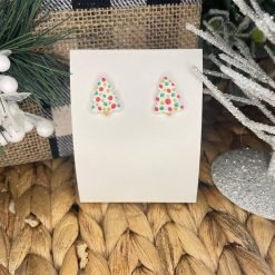 Christmas Tree Cheer Dotted Stud Handmade Clay