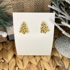 Christmas Tree Dotted Handmade Clay Earrings | Gold/Black