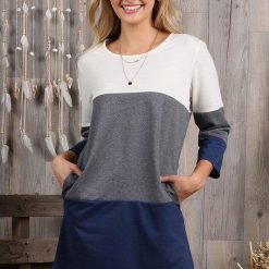 3/4 Sleeve French Terry Color Block Pocket Dress