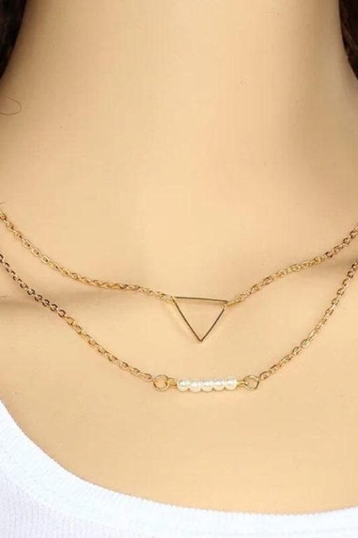 Dainty Pearl Geometric Layered Necklace — изображение 3