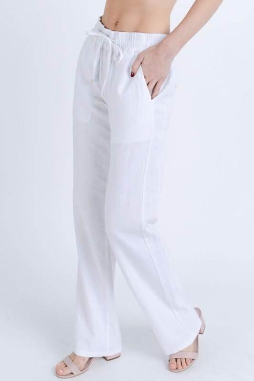 Drawstring Linen Pants | Wide Leg Pants - 画像 (3)