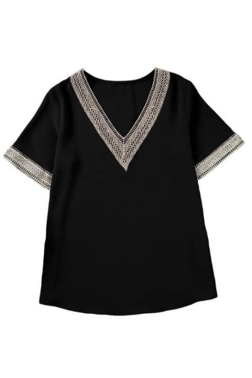 Elegant Contrast Lace V-Neck Blouse| Blouse for Older Women