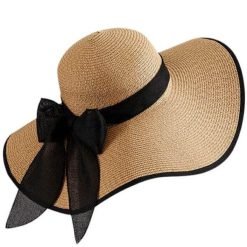 Elegant Sun Wide Brim Straw Hat with Black Trim