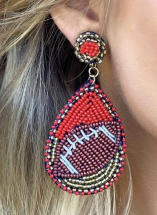 Football Teardrop Bead Stud Earrings - 画像 (4)