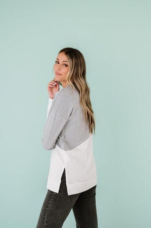 Gray & White Color Block Crewneck Tunic - 画像 (4)