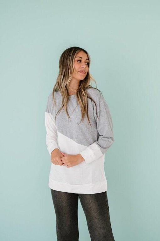 Gray & White Color Block Crewneck Tunic - 画像 (5)