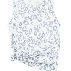 Grey Leopard Print Crew Neck Top
