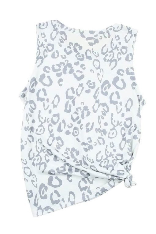Grey Leopard Print Crew Neck Top - 画像 (3)