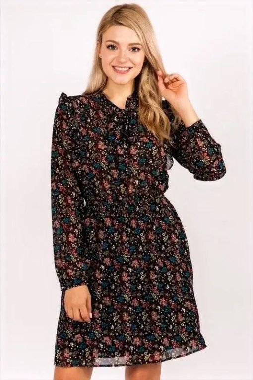 Harper Floral Ruffle Fit & Flare Tie-Neck Dress Dresses - Image 3