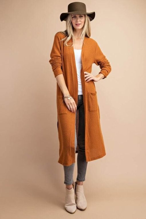 Hazel Open Front Long Pocket Cardigan Outerwear