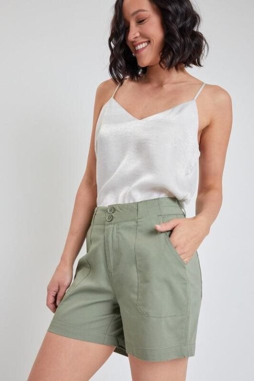 Women's Olive Chino Button Shorts - 5" Inseam | Mature Women's Shorts — изображение 3