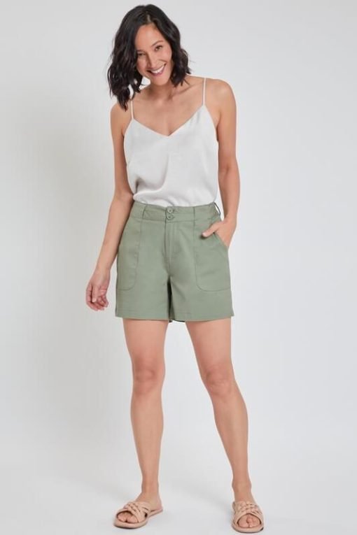 Women's Olive Chino Button Shorts - 5" Inseam | Mature Women's Shorts — изображение 4