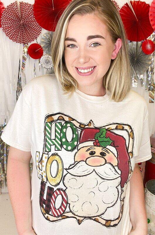 Ho Ho Ho Whimsical Santa T-Shirt | Holiday Graphic Tees - 画像 (3)