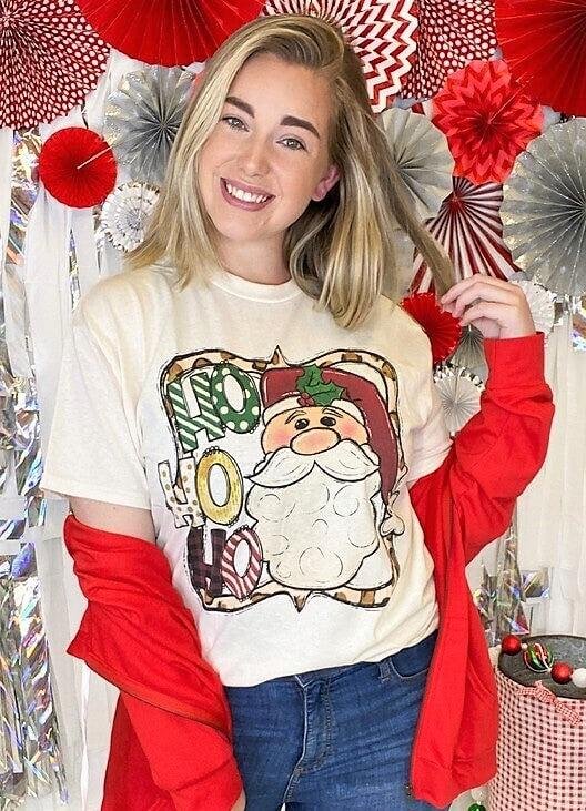Ho Ho Ho Whimsical Santa T-Shirt | Holiday Graphic Tees - 画像 (5)