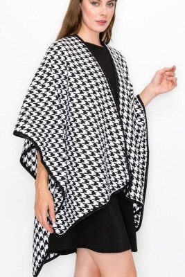 Houndstooth Wrap Poncho Cape | Mature Women's Outerwear