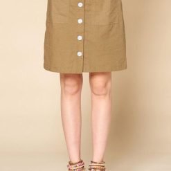 Khaki Button Front High Waist Skirt | Women's Skirts