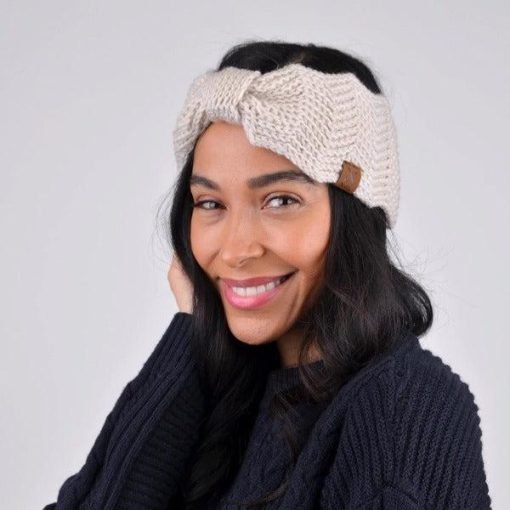 Knotted Bow-Front Chunky Knit Headband - Image 6