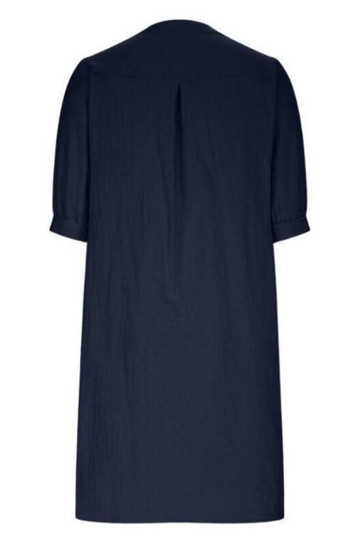 Lantern Sleeve Loose Cotton Linen Pocket Dress - Image 3