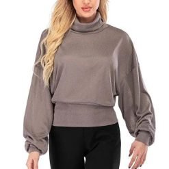 High-Neck Hip-Hugger Balloon Sleeve Sweater | Online Clothing Boutique