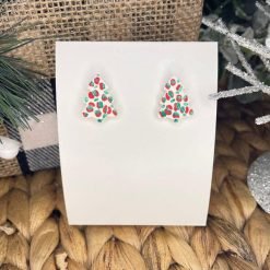 Leopard Christmas Tree Handmade Clay Earrings-Red/Green