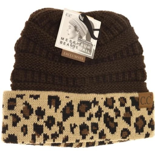 Leopard Print CC Beanie Tail Hats - Image 3