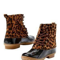 Leopard Waterproof Lace-up Duck Boots | Rain Boots