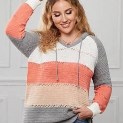 Lillian Colorblock Hooded Knit Sweater Jolie Vaughan Mature Women's Online Clothing Boutique