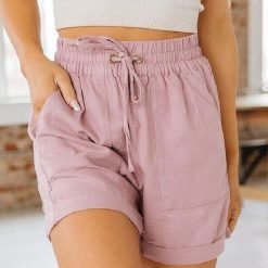 Linen Drawstring Shorts | Zenana Linen Cuffed Shorts