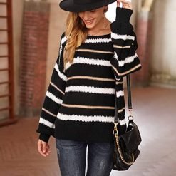 Loose Knit Stripe Dom Sweater Tops