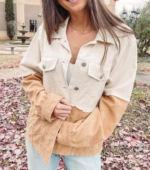 Two Toned Tan Cord Jacket - Image 3