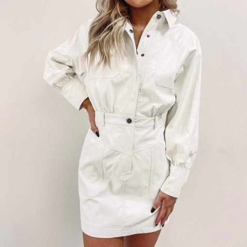 Kourtney Faux Leather Dress – Cream — изображение 4