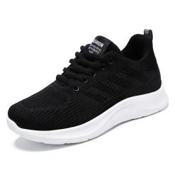2025 Spring New White Bottom Black Surface Women's Shoes Mesh Breathable Sports Shoes Middle-Aged Women Mom Shoes Ladies Sneakers