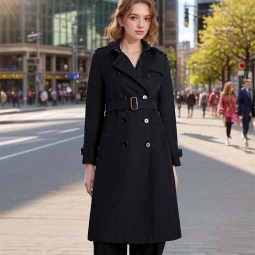 Popular Trench Coat Women 2024 Autumn And Winter New Mid-Length Coat Black - Image 2