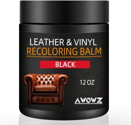 Leather Recoloring Balm - Scratch Repair & Color Restore Kit for Faded Leather, Leather Couch & Car Seats - 12OZ Leather Restorer Balm for Furniture, Auto Interior, Vinyl, Accessories (Black)